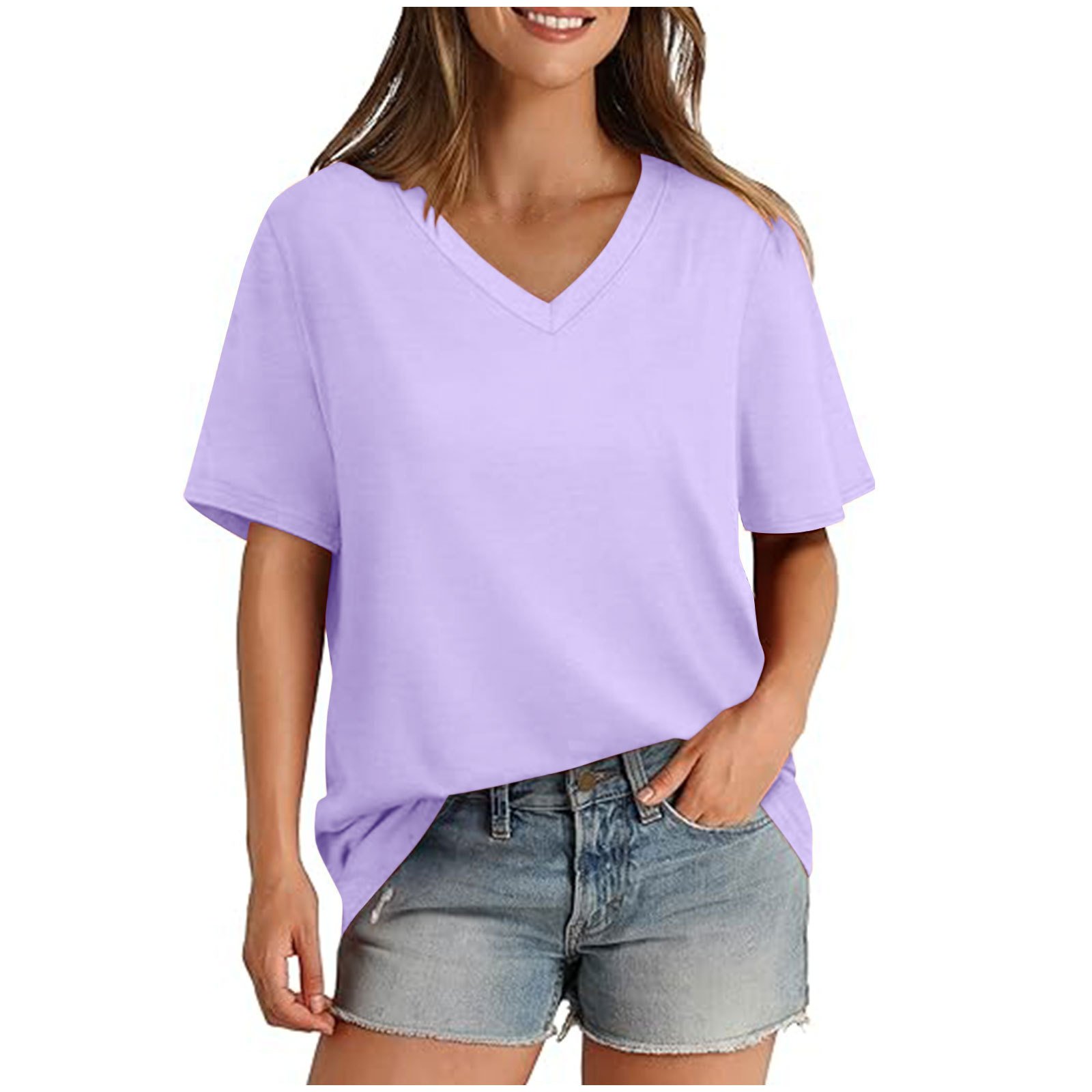💖Last Day Promotion 49% OFF✨Womens T Shirts V Neck Short Sleeve Casual Loose Tees Tops 2025 Trending Now👚