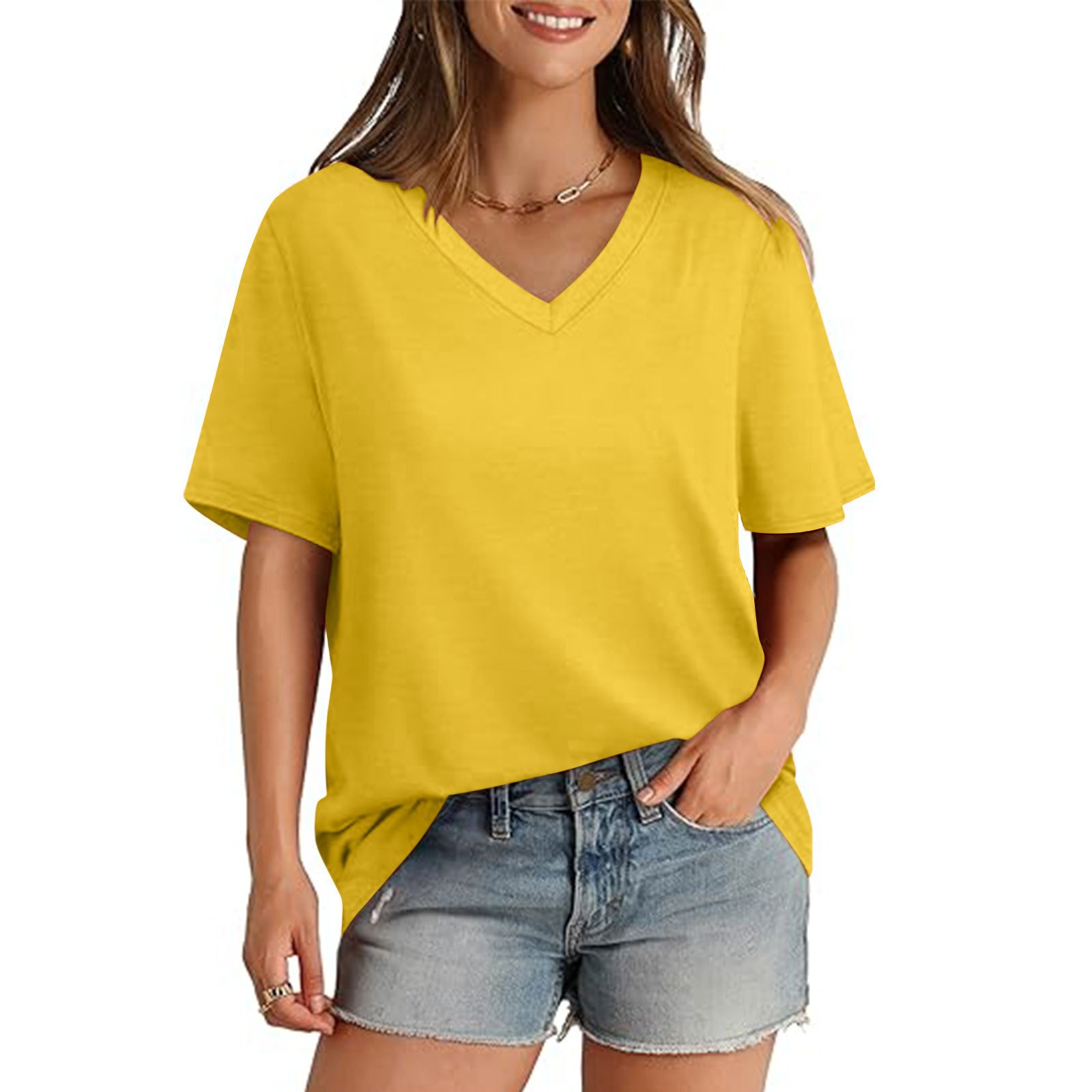 💖Last Day Promotion 49% OFF✨Womens T Shirts V Neck Short Sleeve Casual Loose Tees Tops 2025 Trending Now👚