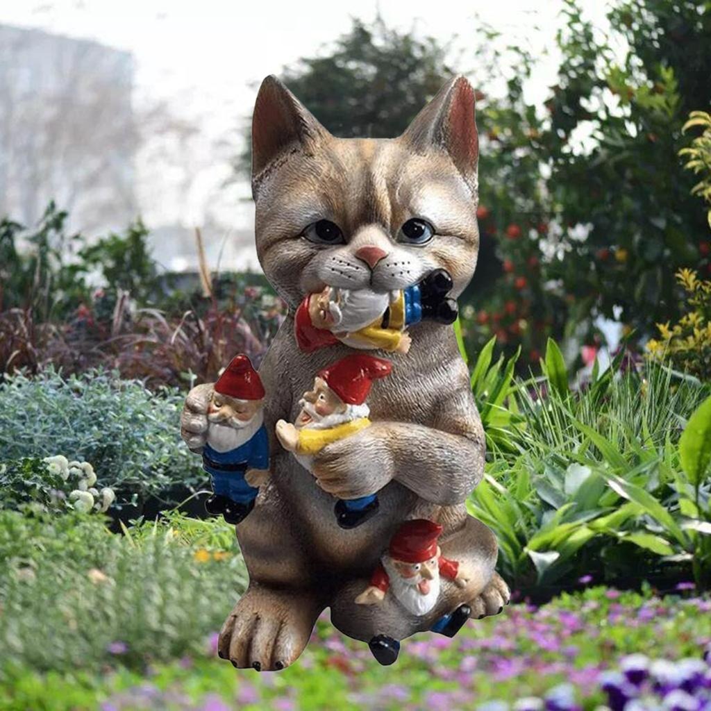 Cat Eating Gnomes Statue
