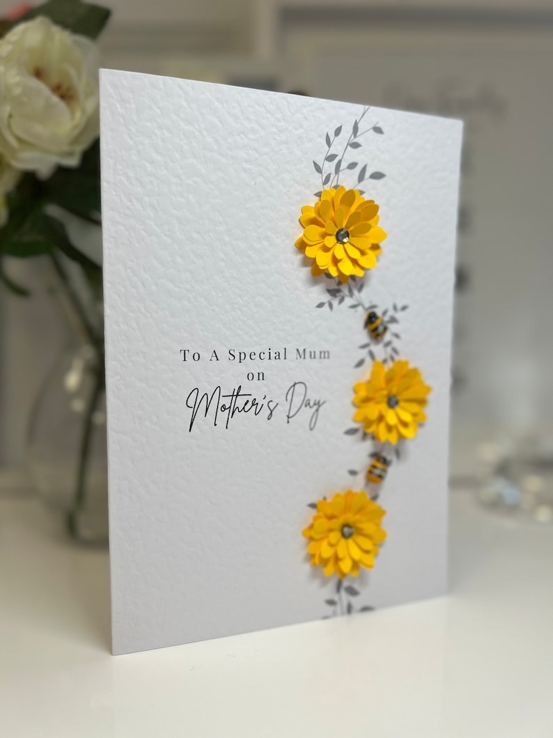 😍3D Sunflower & Wooden Bee Handmade Mother's Day Card💘
