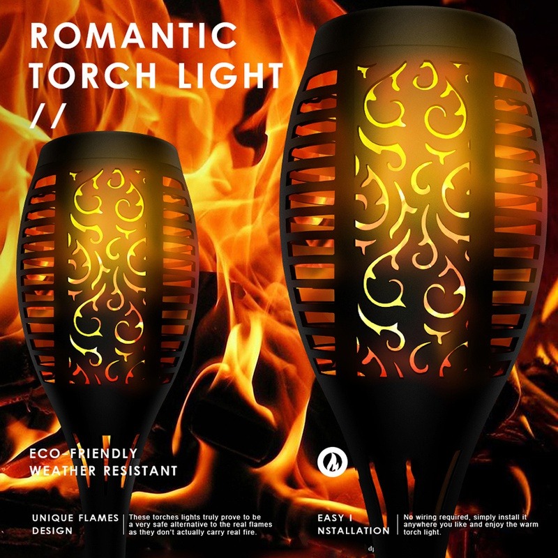 96 LED Outdoor Solar Torch Lights Waterproof Garden Patio Flickering Dancing Flame Lamp