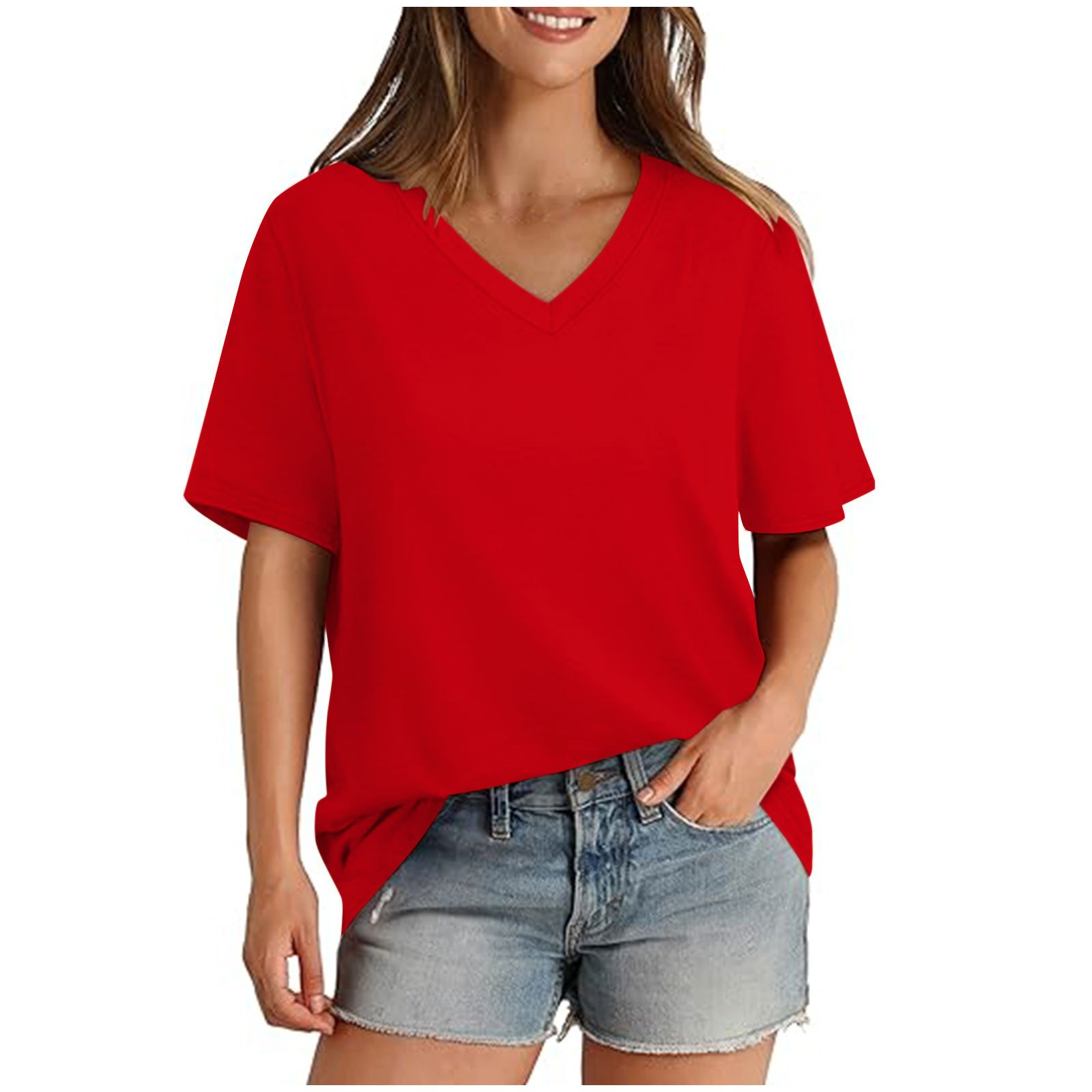 💖Last Day Promotion 49% OFF✨Womens T Shirts V Neck Short Sleeve Casual Loose Tees Tops 2025 Trending Now👚