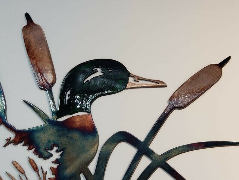 Solo Mallard Hunting & Trout Fishing Scene Metal Wall Art-BUY 2 FREE SHIPPING