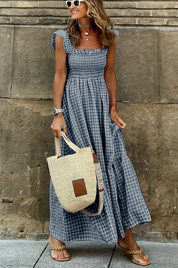 🎁💝2024 Valentine’s Day Gifts - Singing Solo Multi Plaid Smocked Bust Maxi Dress
