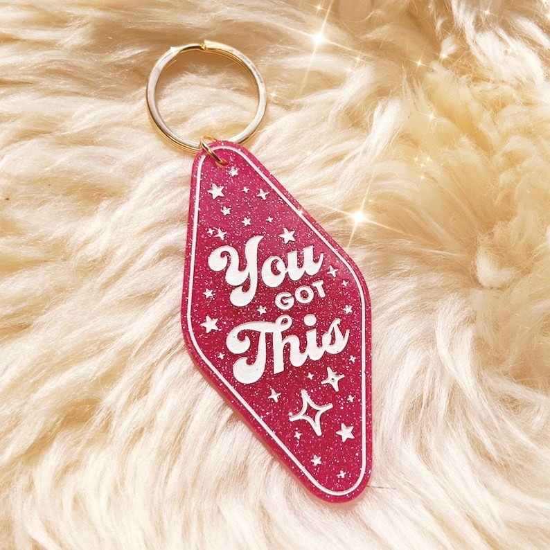 💖Positive Affirmation Glitter Motel Keychain🥰