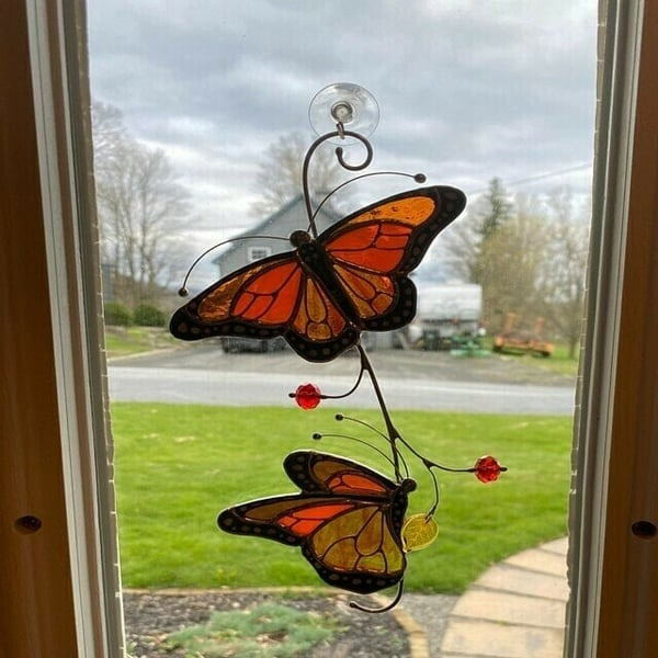 💖Stained monarch butterfly glass window decor🦋