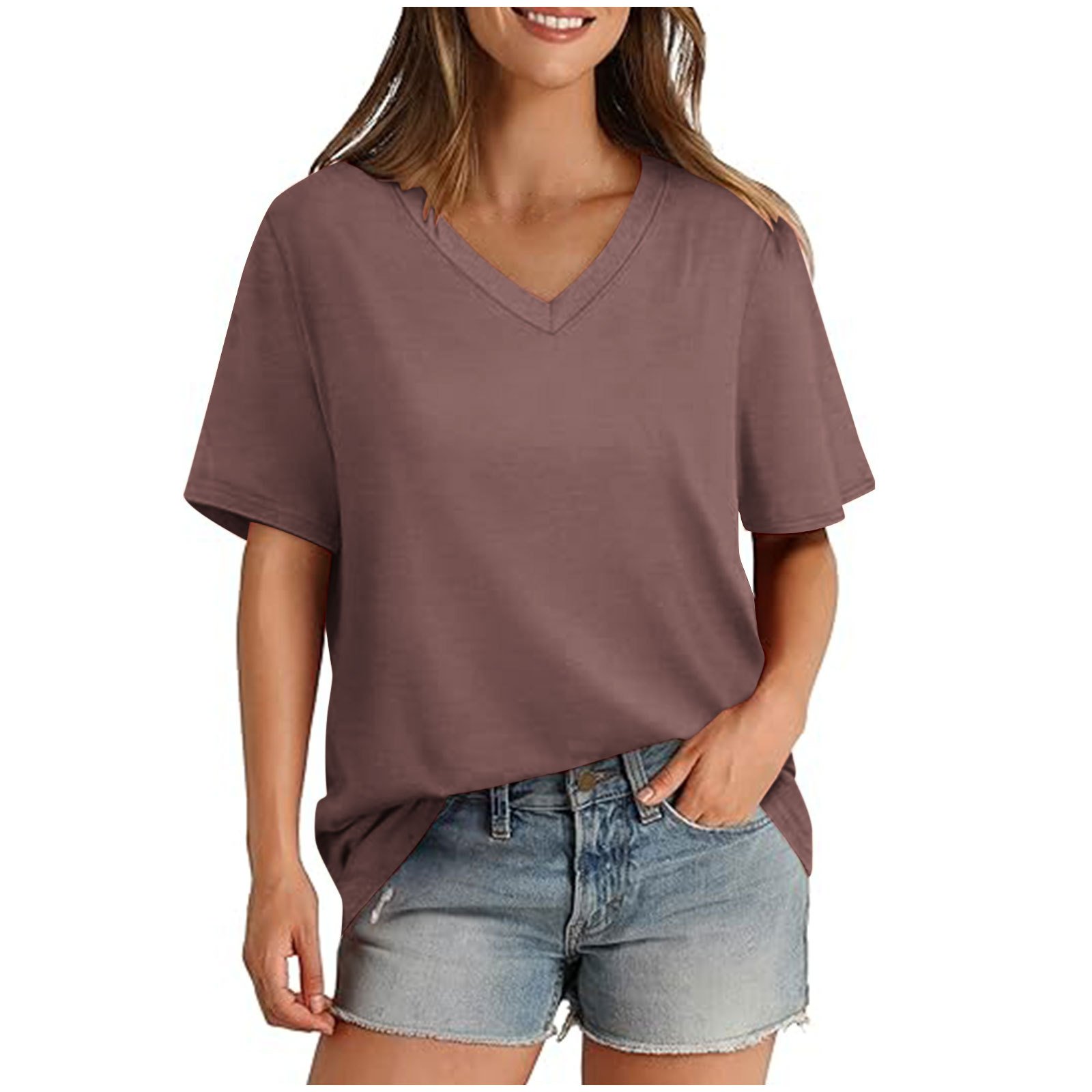 💖Last Day Promotion 49% OFF✨Womens T Shirts V Neck Short Sleeve Casual Loose Tees Tops 2025 Trending Now👚