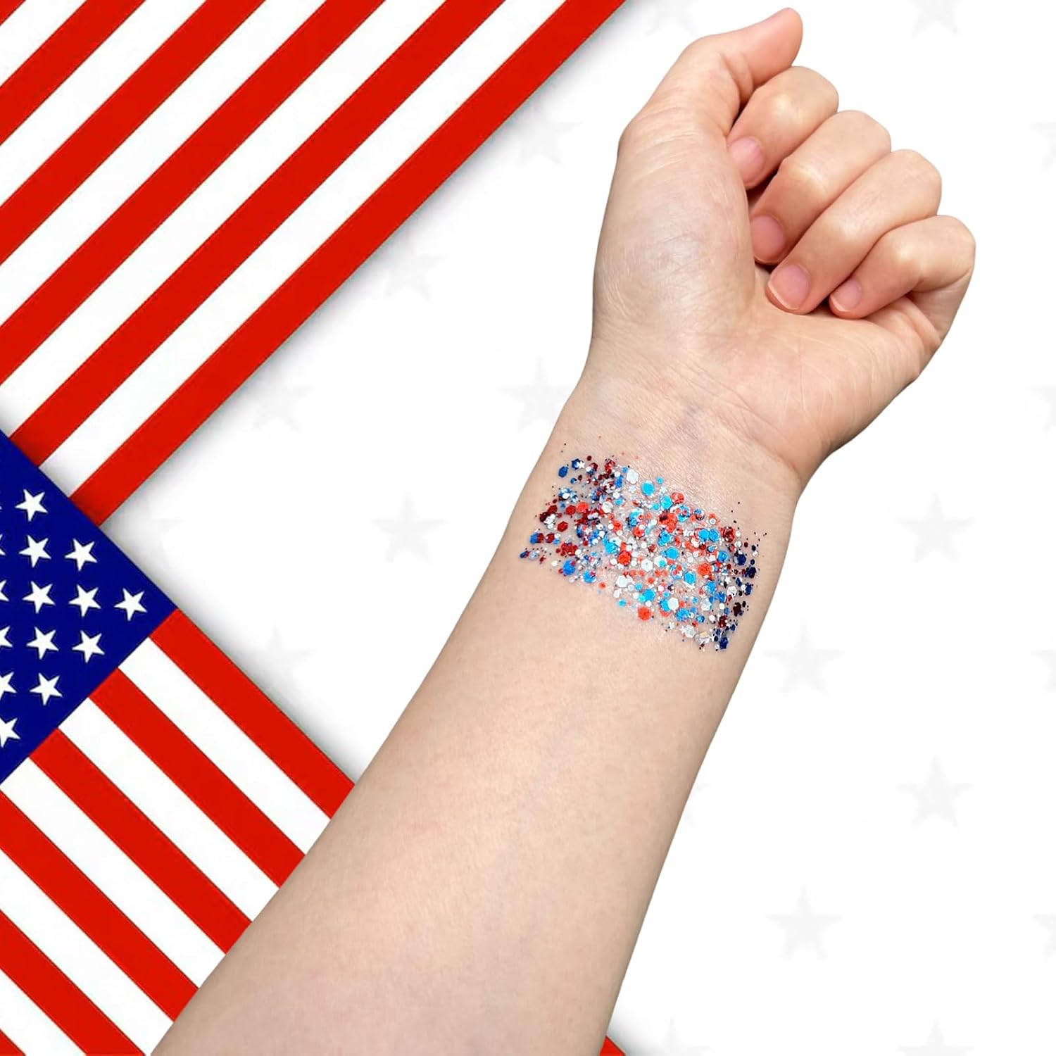 🦅Patriotic Red White & Blue Glitter Stick✨