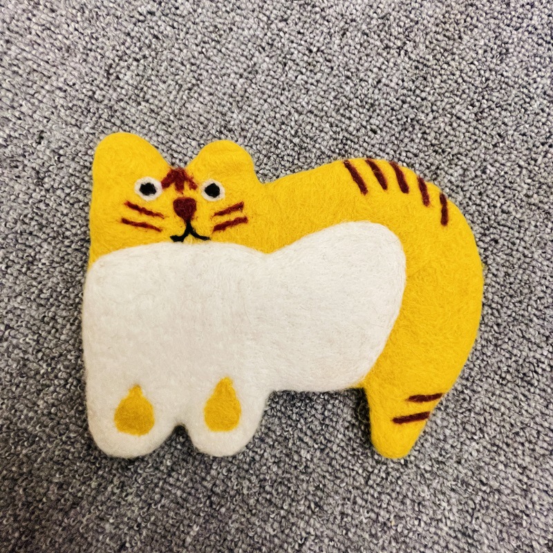 🐱Cute Handmade Wool Felt Animal Kitty Cat Cup Coasters