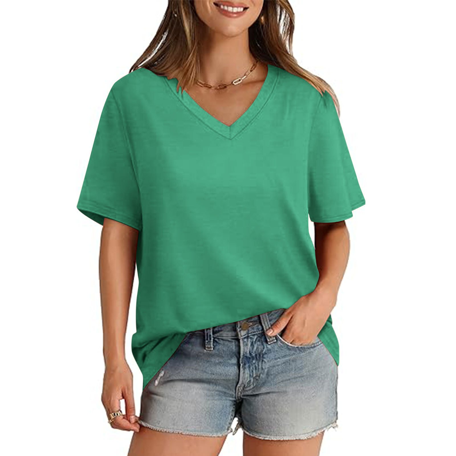 💖Last Day Promotion 49% OFF✨Womens T Shirts V Neck Short Sleeve Casual Loose Tees Tops 2025 Trending Now👚