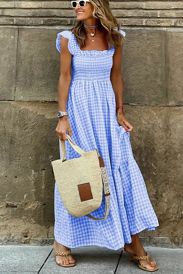 🎁💝2024 Valentine’s Day Gifts - Singing Solo Multi Plaid Smocked Bust Maxi Dress