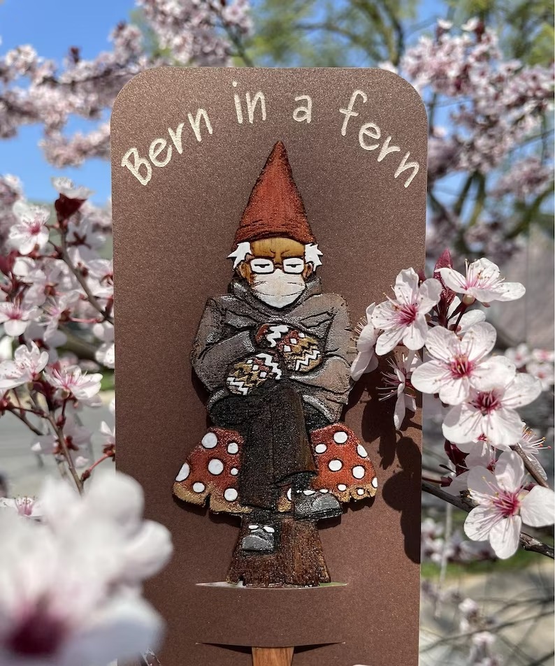 Bern in a fern - Grumpy Bernie Garden Gnome Plant/Garden Stake