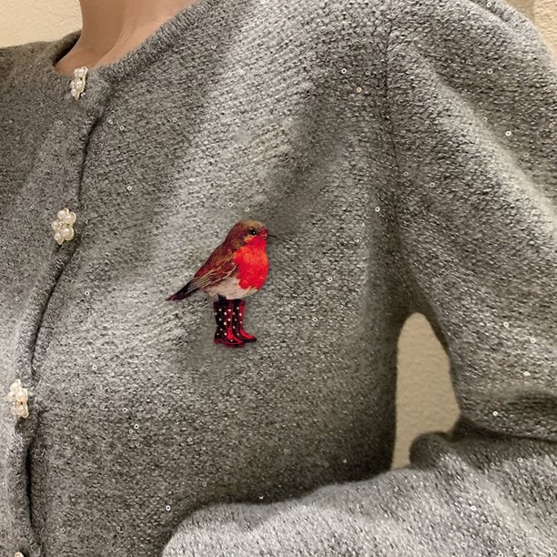 Robin Wooden Brooch