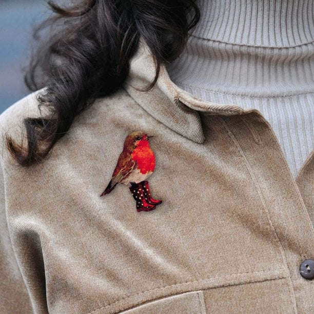 Robin Wooden Brooch
