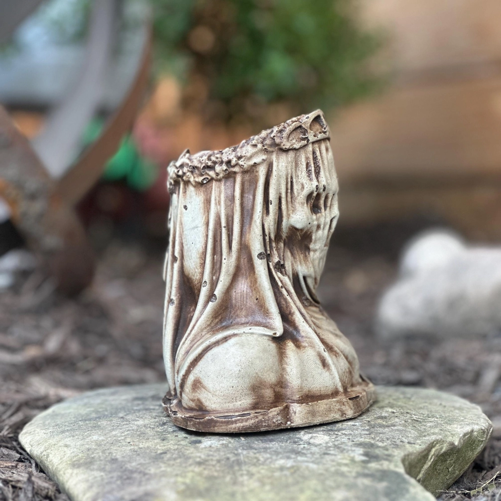 Veiled Skull Planter, Horror Pot, Cement Planter 1