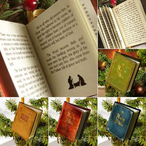 Miniature Bible Book Ornament with Christmas Nativity Story