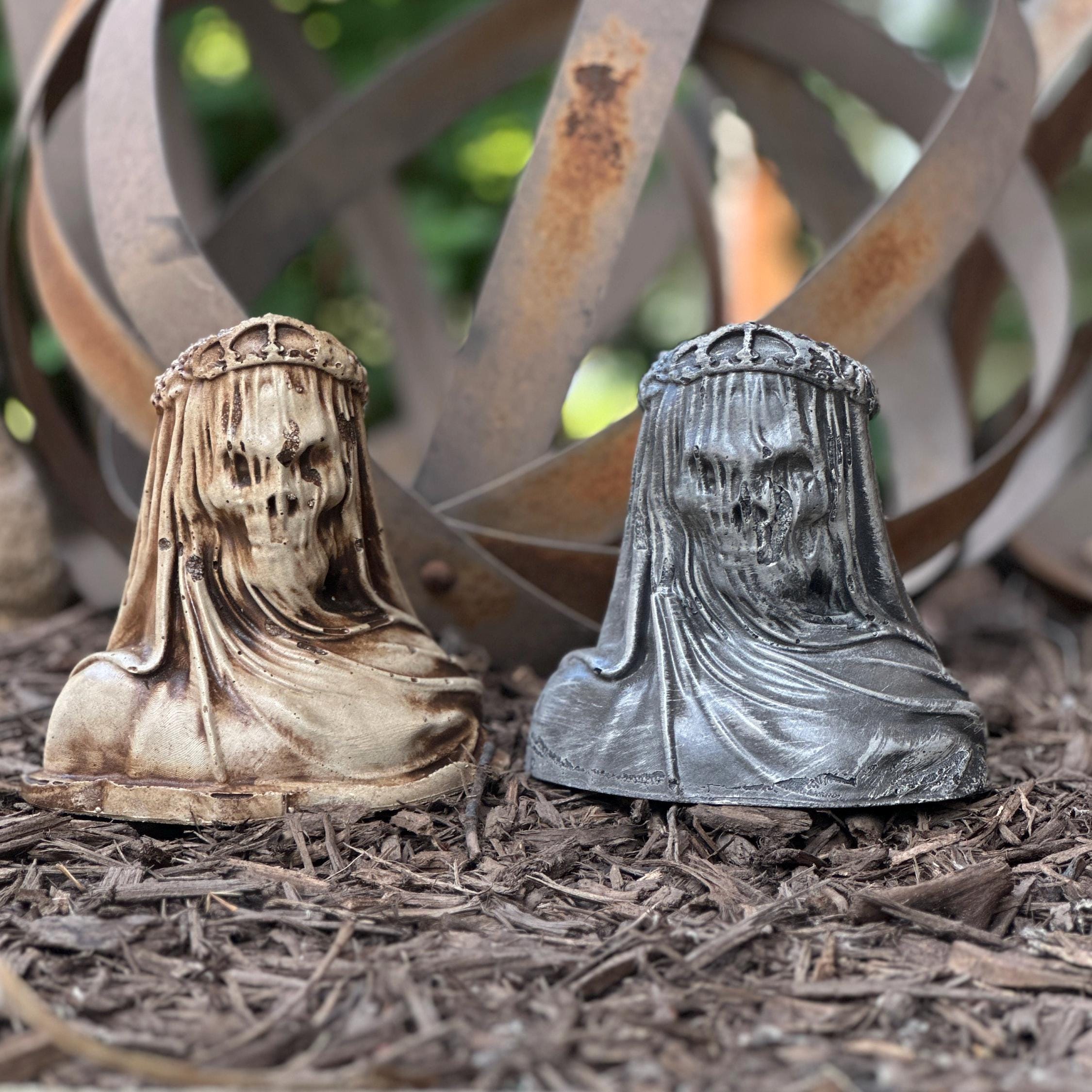 Veiled Skull Planter, Horror Pot, Cement Planter 1