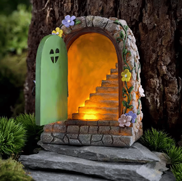 Solar Powered Fairy Door Statue with LED Light