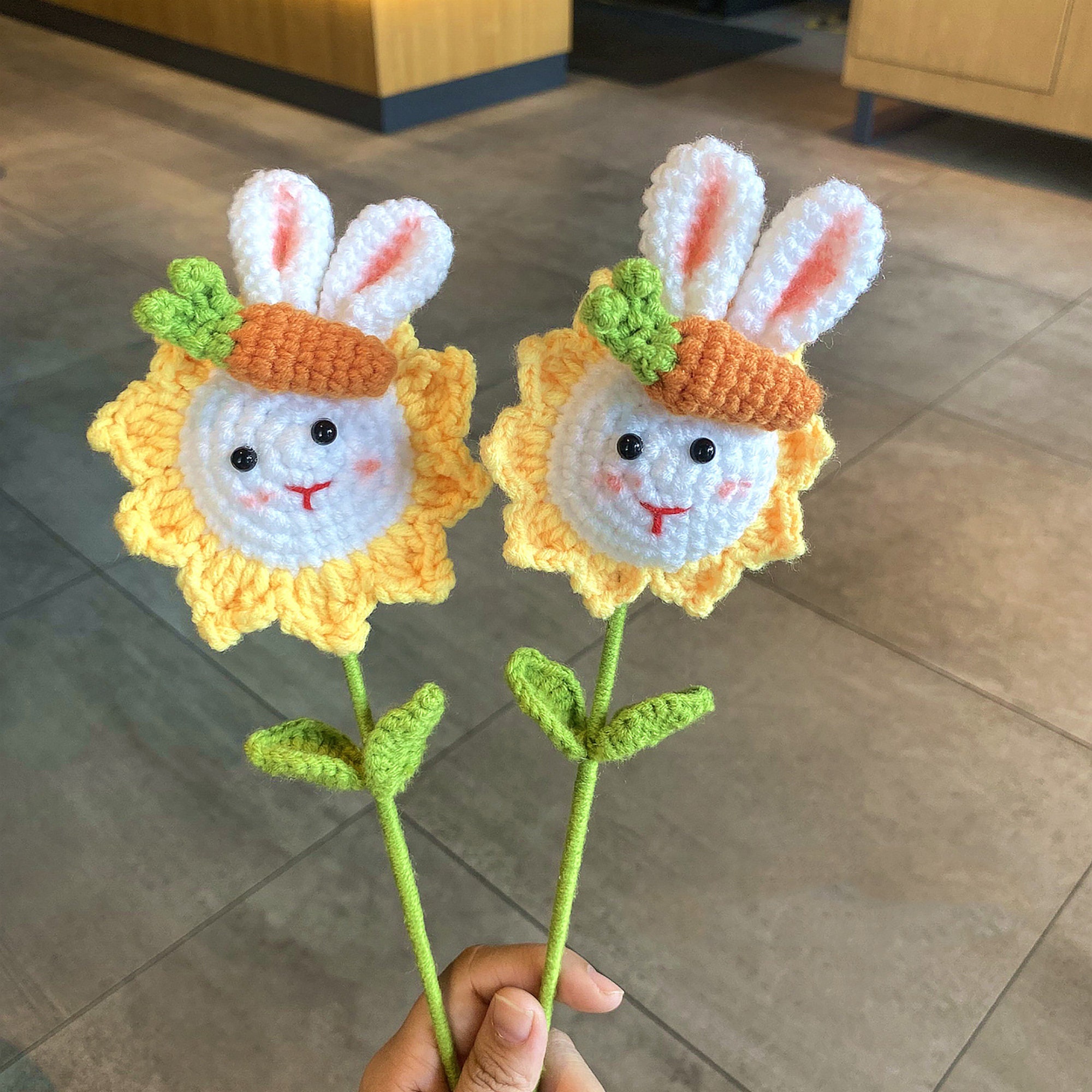 Knitted Sunflower Bunny Bouquet
