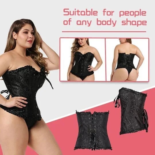 Women's Lacing Corset Top Satin Floral Boned Overbust Body Shaper Bustier