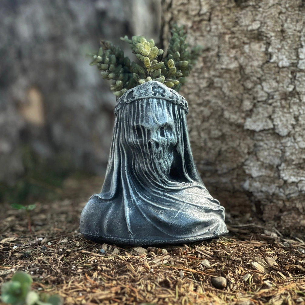 Veiled Skull Planter, Horror Pot, Cement Planter 1