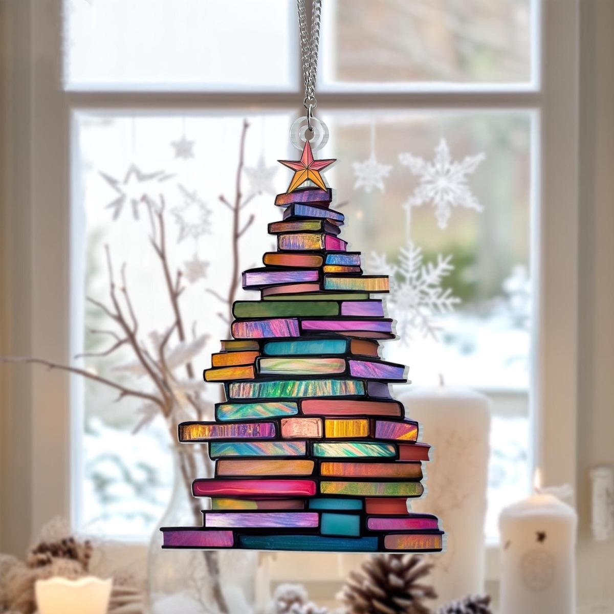 🎄📚✨Christmas Book Tree Suncatcher Ornament