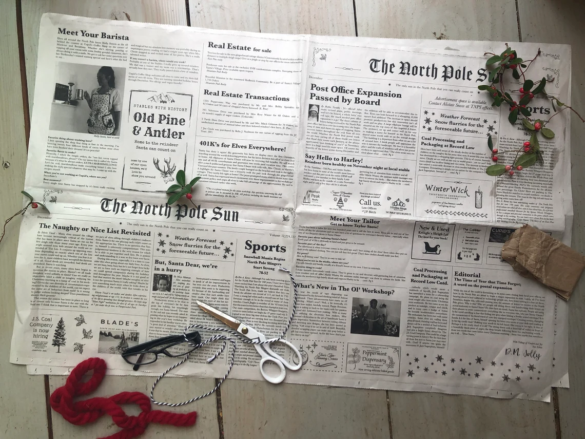 "North Pole" Newspaper-🧑‍🎄Christmas wrapping paper|eco-friendly