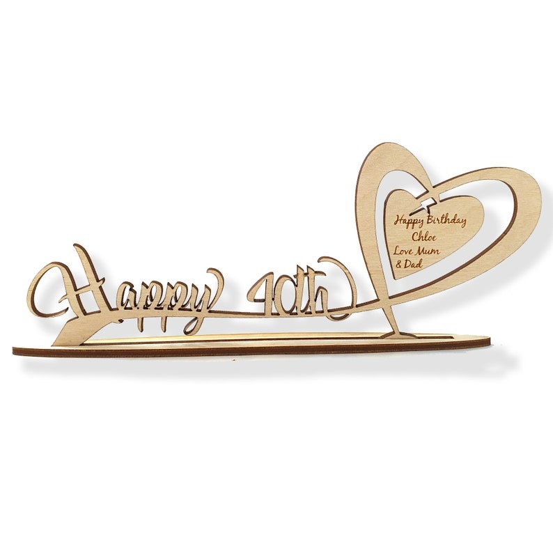 ❤️Personalised Wooden 'Happy Birthday' Swirl Heart On a Stand
