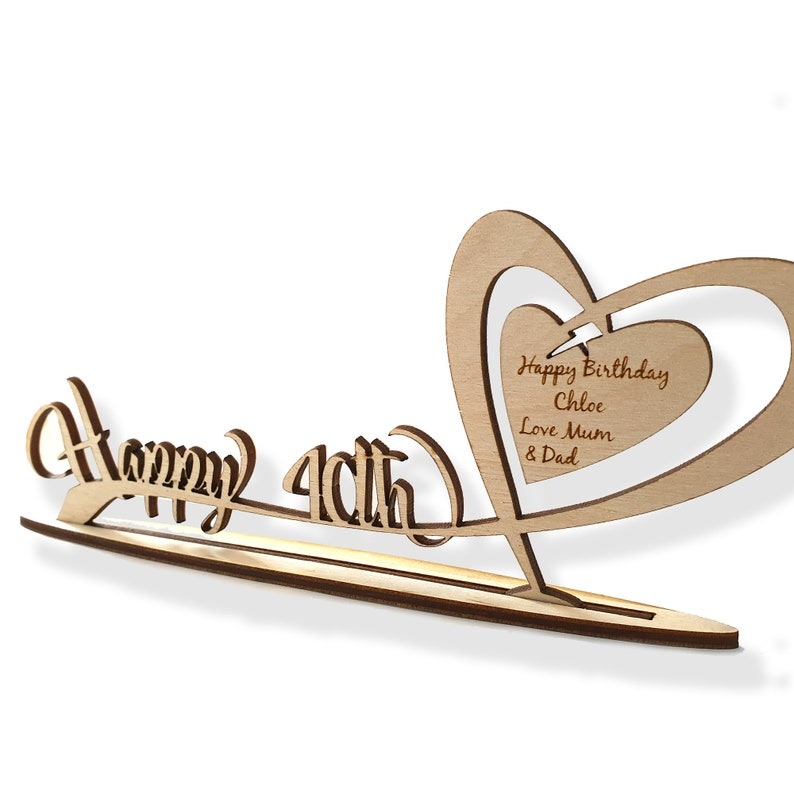 ❤️Personalised Wooden 'Happy Birthday' Swirl Heart On a Stand