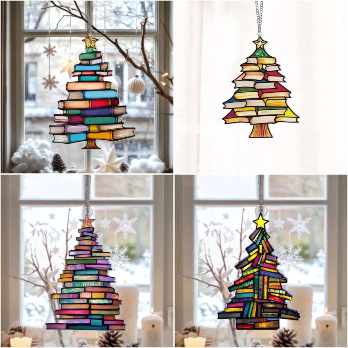 🎄📚✨Christmas Book Tree Suncatcher Ornament