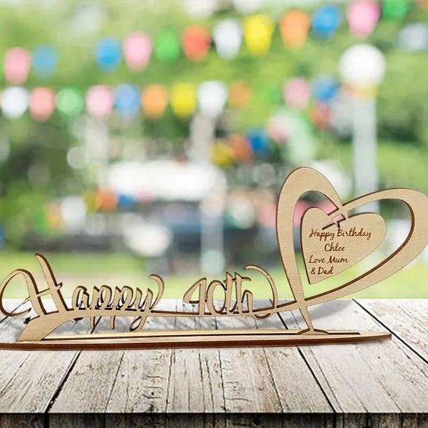 ❤️Personalised Wooden 'Happy Birthday' Swirl Heart On a Stand