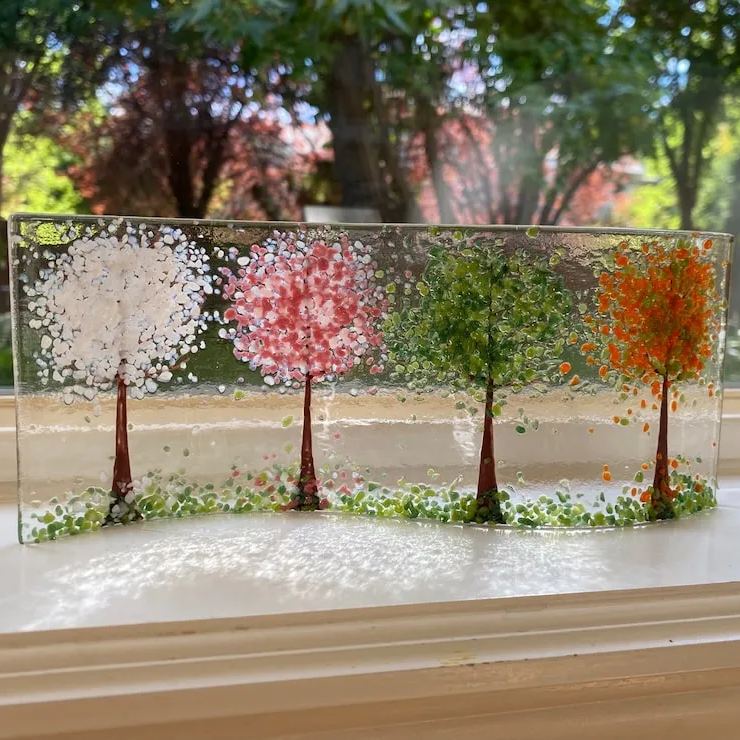 Four Seasons Fused Glass Wavy Panel
