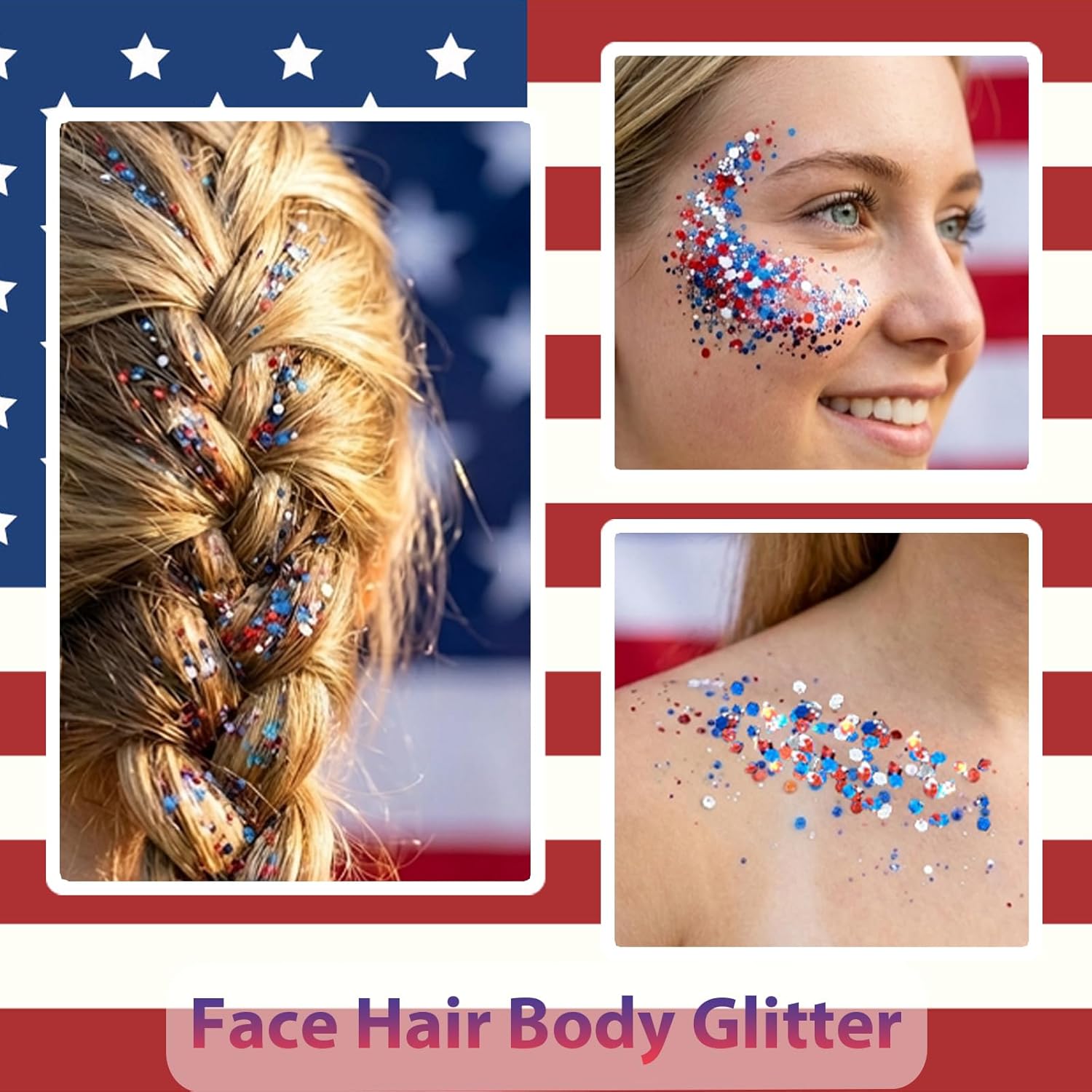 🦅Patriotic Red White & Blue Glitter Stick✨