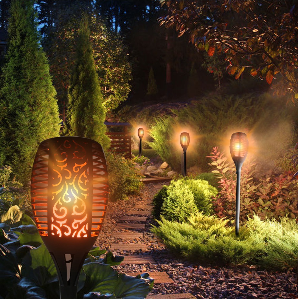 96 LED Outdoor Solar Torch Lights Waterproof Garden Patio Flickering Dancing Flame Lamp