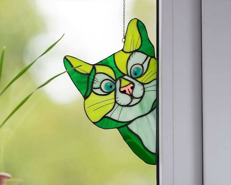 🔥Hot Sale-😻Handmade Stain Cat Suncatcher For Window