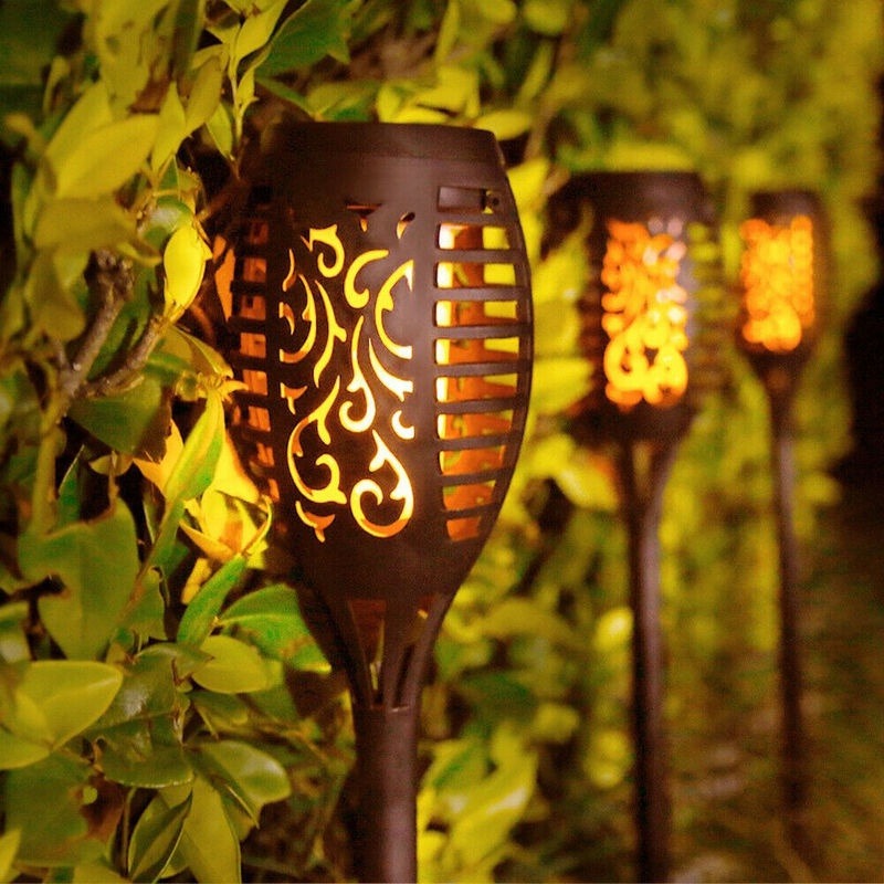 96 LED Outdoor Solar Torch Lights Waterproof Garden Patio Flickering Dancing Flame Lamp