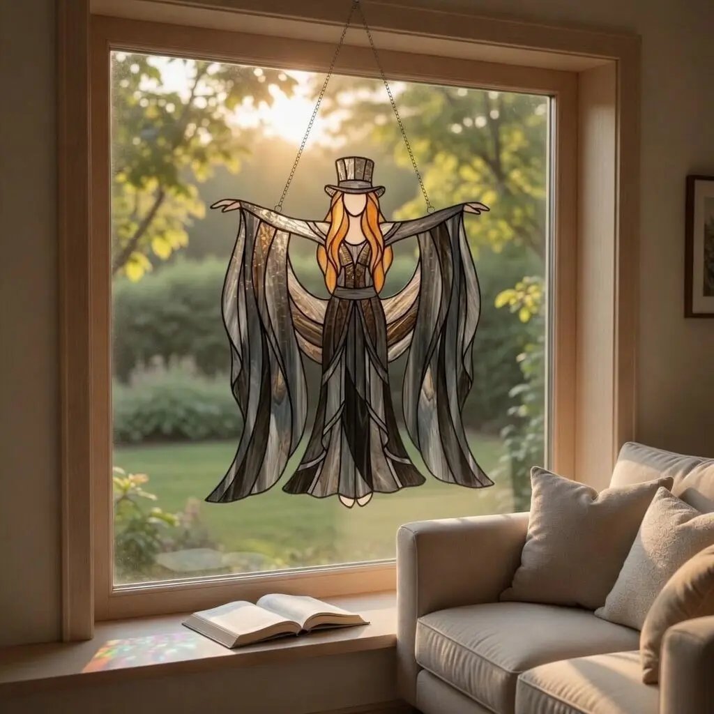 🧙‍♀️Boho Dancing Lady Suncatcher Glass Hanging Ornament - Mystical Gothic Woman Window Spinner