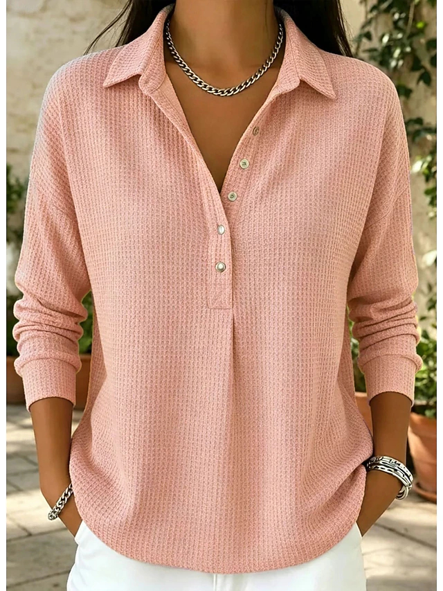 Women's Waffle Hoodies Plain Vintage Basic Classic Long Sleeve Crew Neck Regular Tops Casual