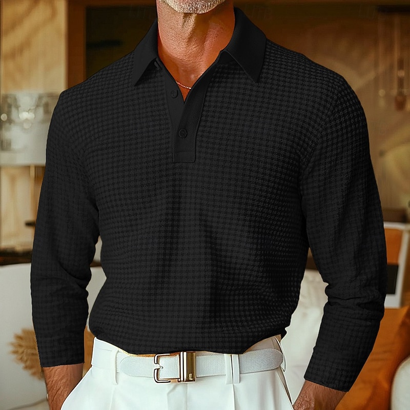 Ridge Waffle-Knit Long-Sleeve Polo product image 3