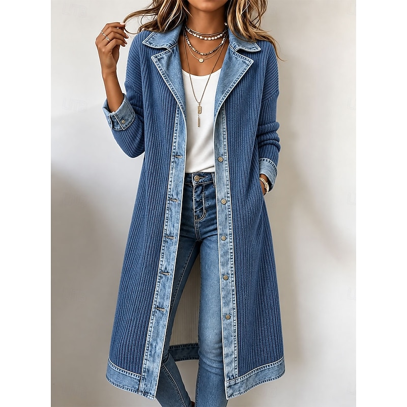 Blue Cityline Patchwork Denim Long Coat