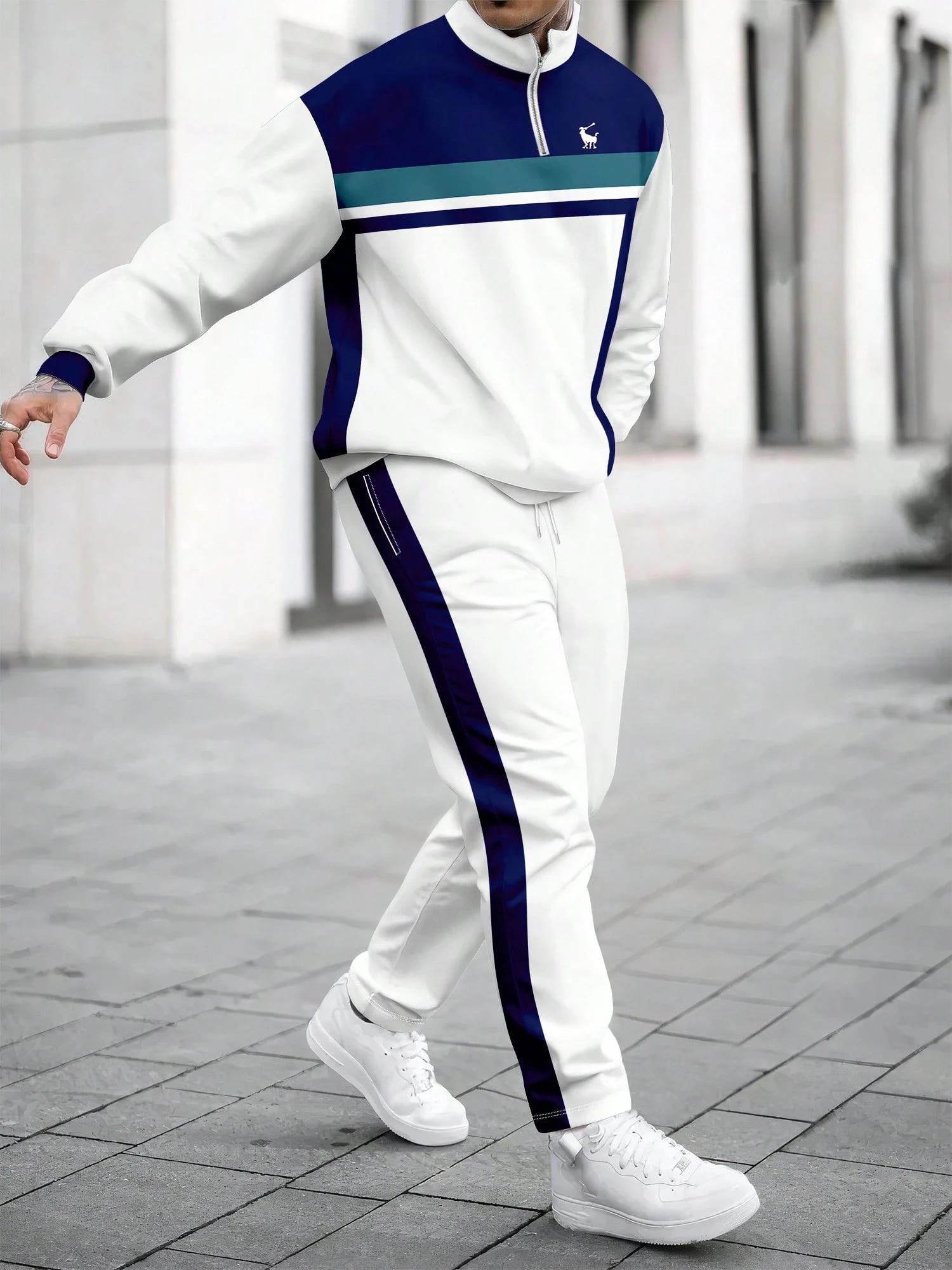 Men’s Color-Block Quarter-Zip Tracksuit Set