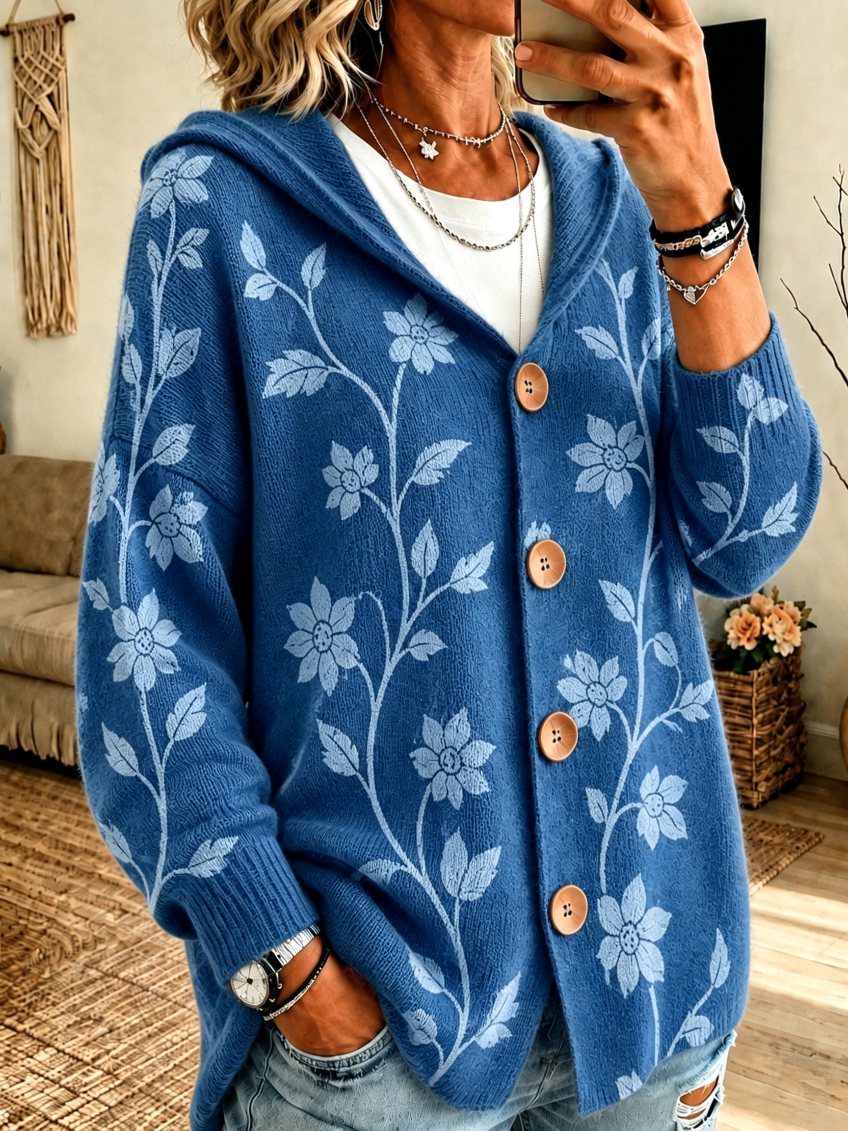 Floral Print Button Hooded Cardigan product image 8
