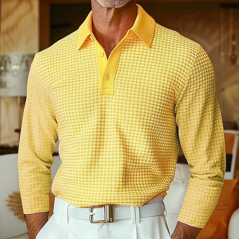 Ridge Waffle-Knit Long-Sleeve Polo