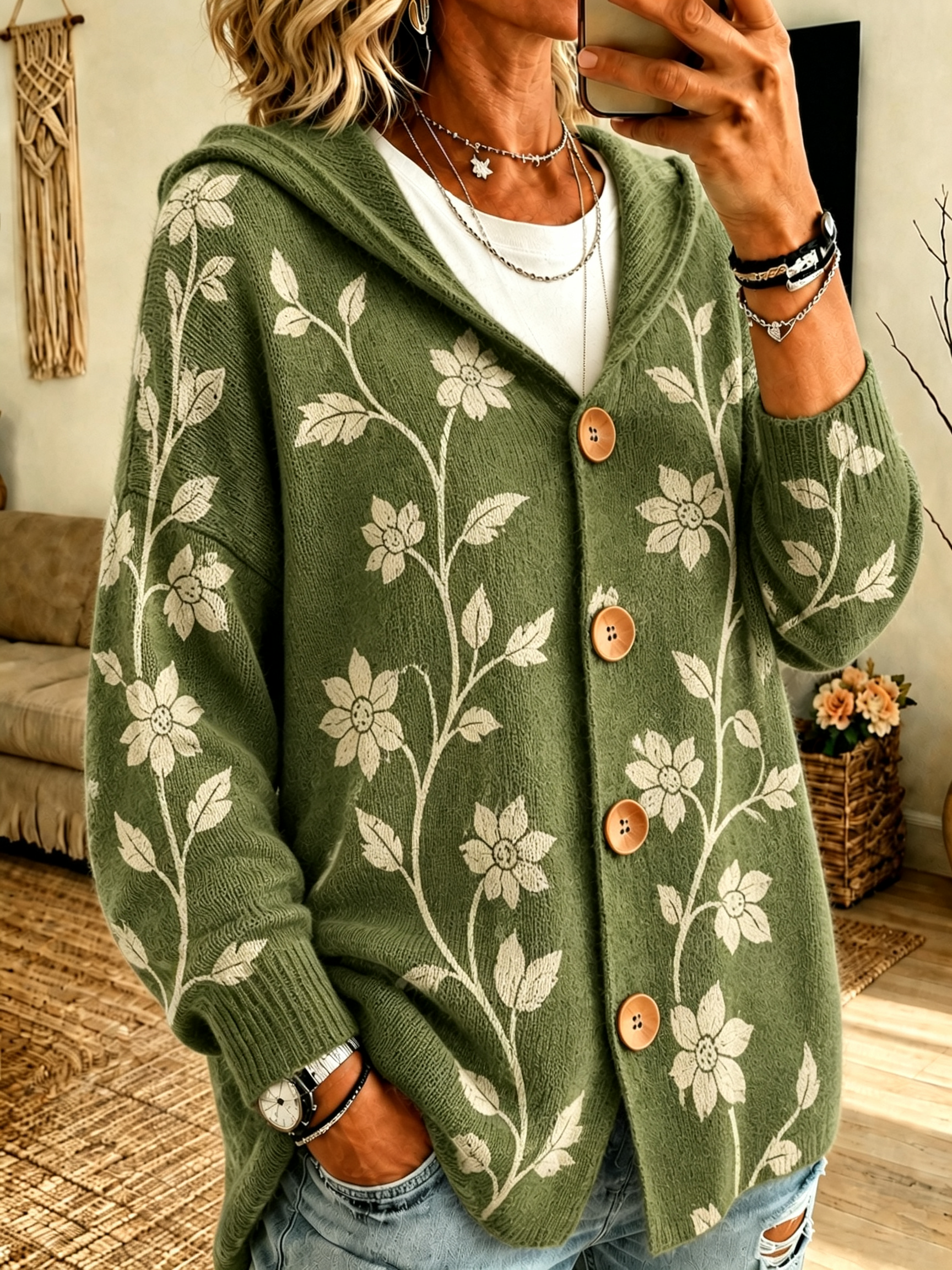 Floral Print Button Hooded Cardigan product image 9