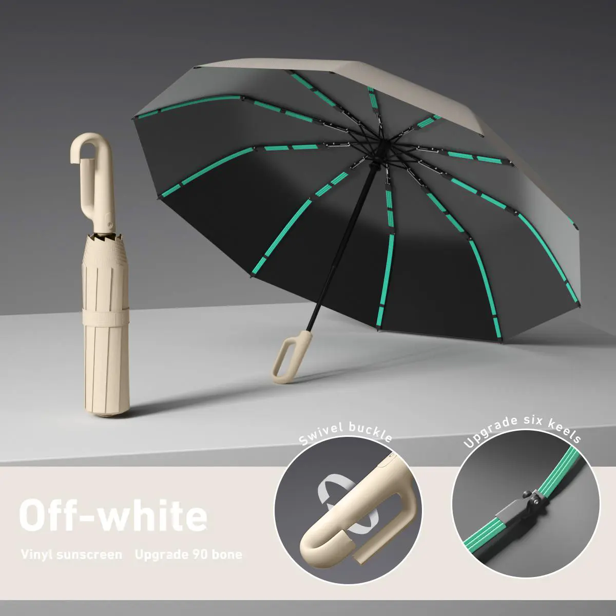 Off-white automatic folding umbrella, one-size