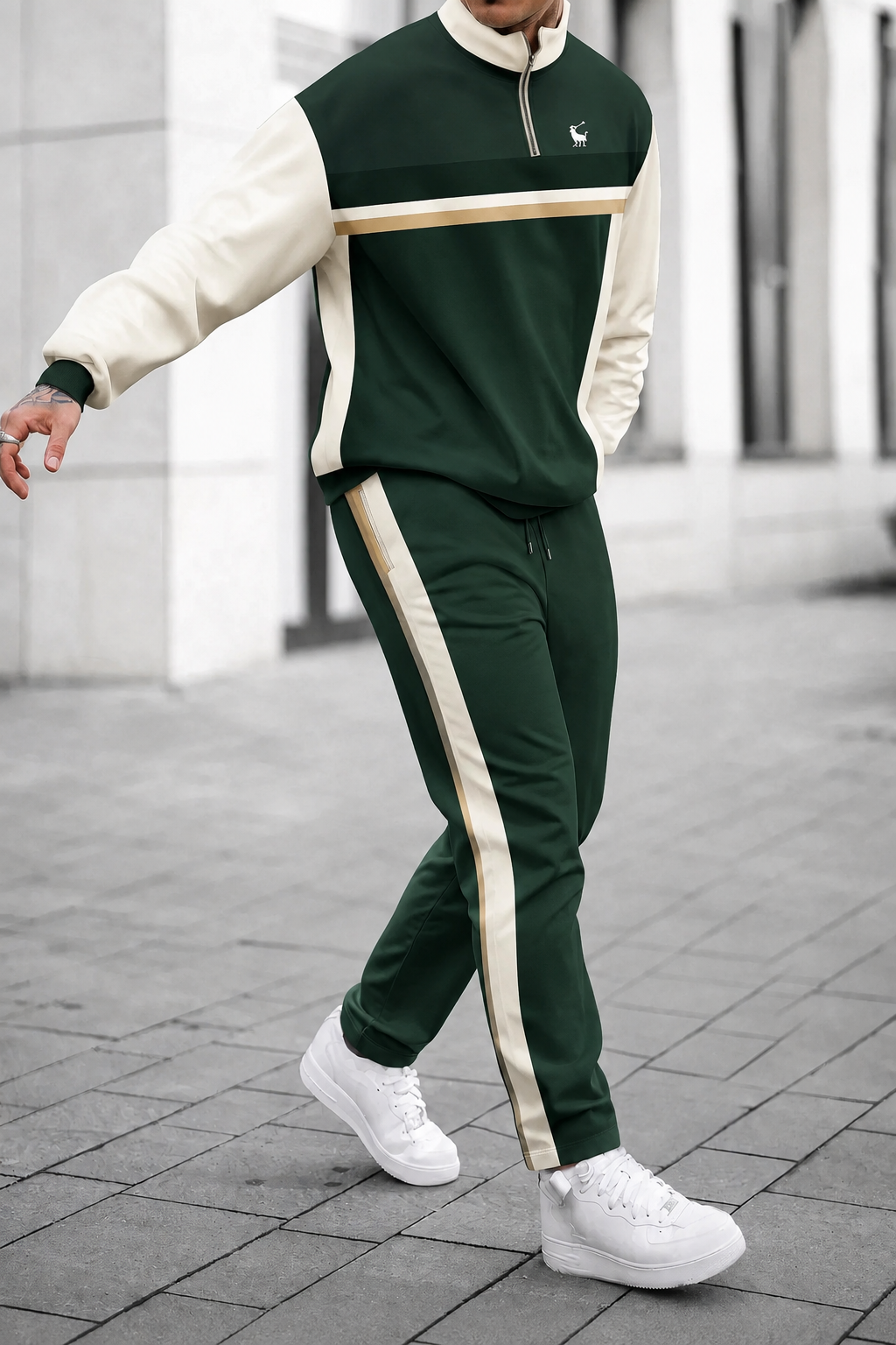 Men’s Color-Block Quarter-Zip Tracksuit Set
