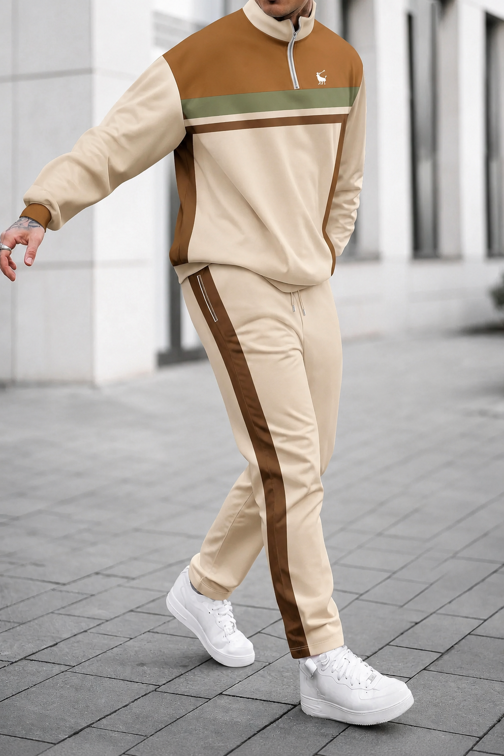 Men’s Color-Block Quarter-Zip Tracksuit Set