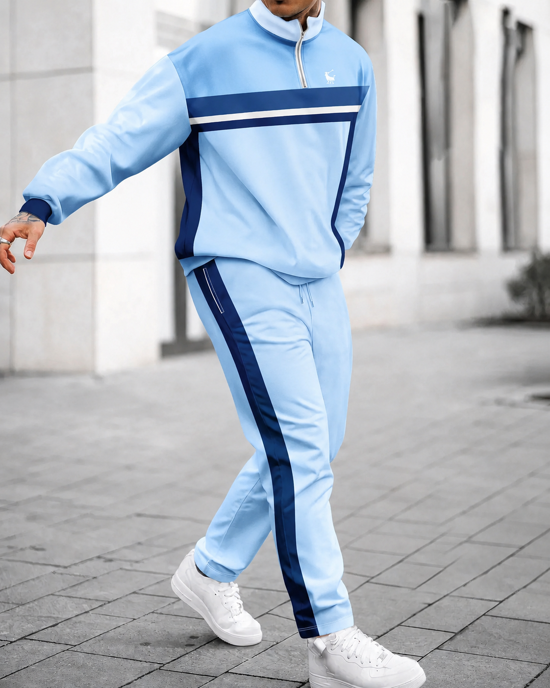 Men’s Color-Block Quarter-Zip Tracksuit Set