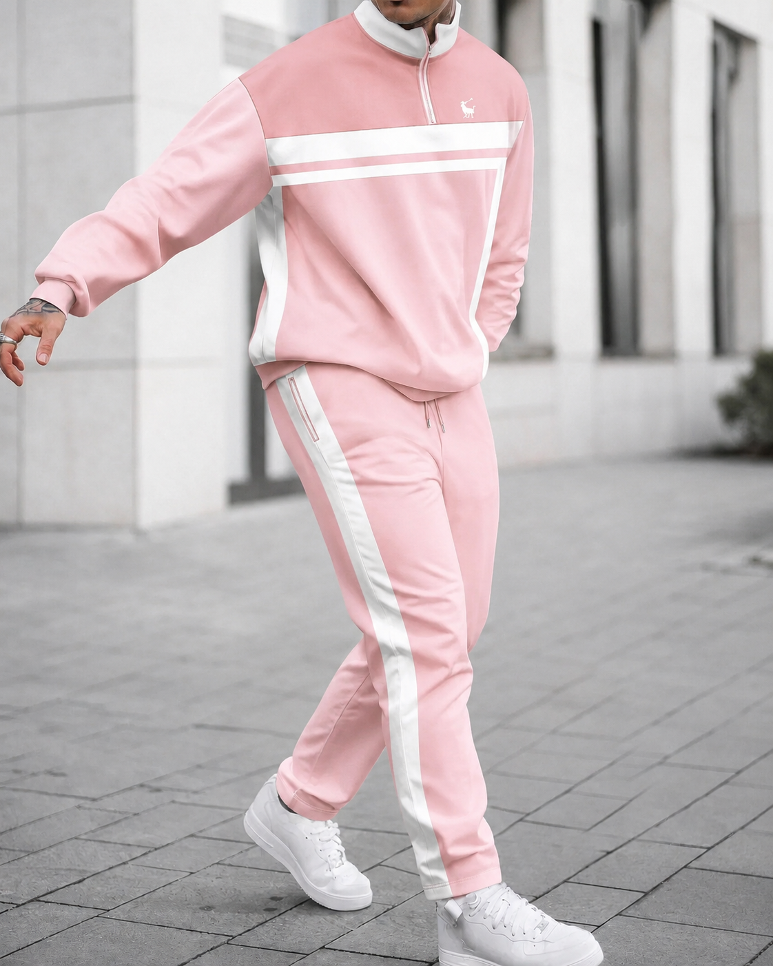 Men’s Color-Block Quarter-Zip Tracksuit Set