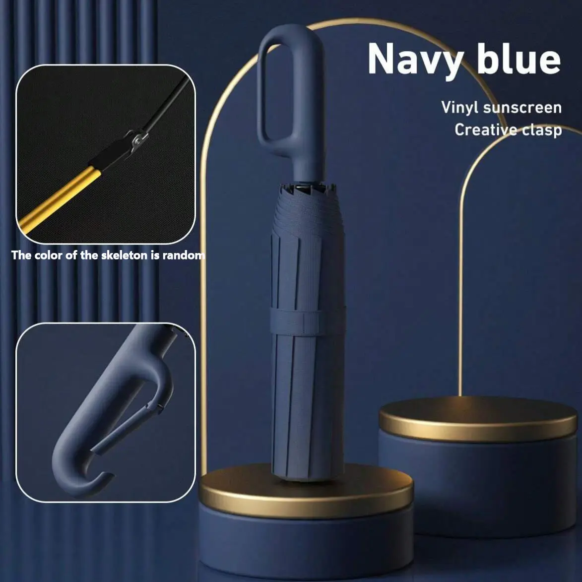 Navy Blue automatic folding umbrella, one-size